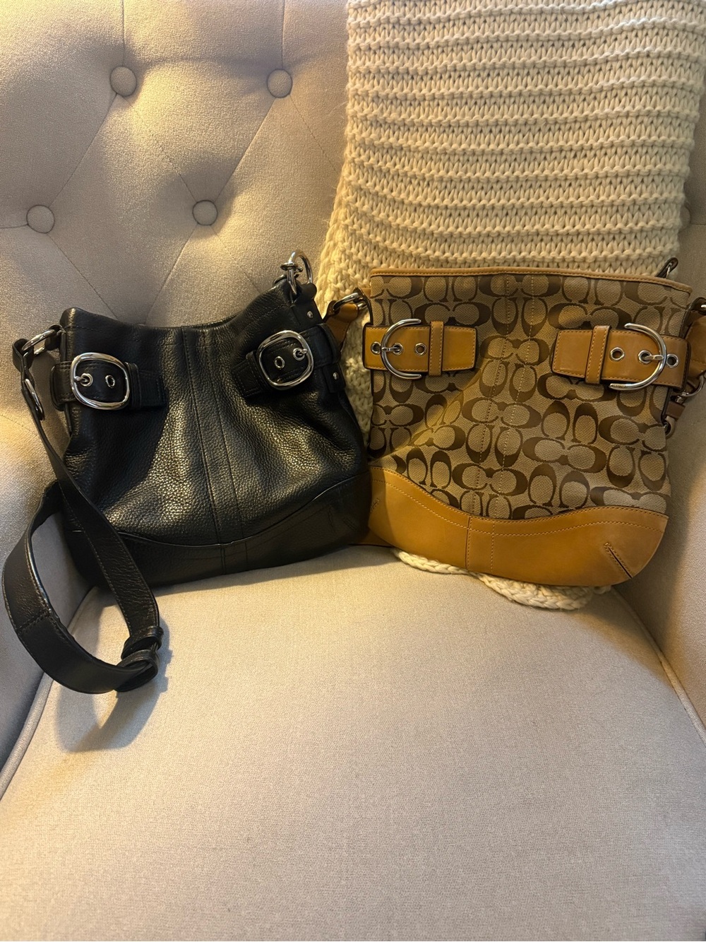 Coach Two-Piece Shoulder Bag Set - Black & Tan Signature Canvas